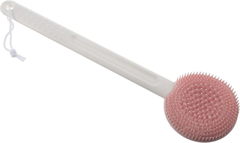 Long Handle Silicone Bath Brush Pink Back Scrubber Exfoliator For Body Cleansing - Image 1
